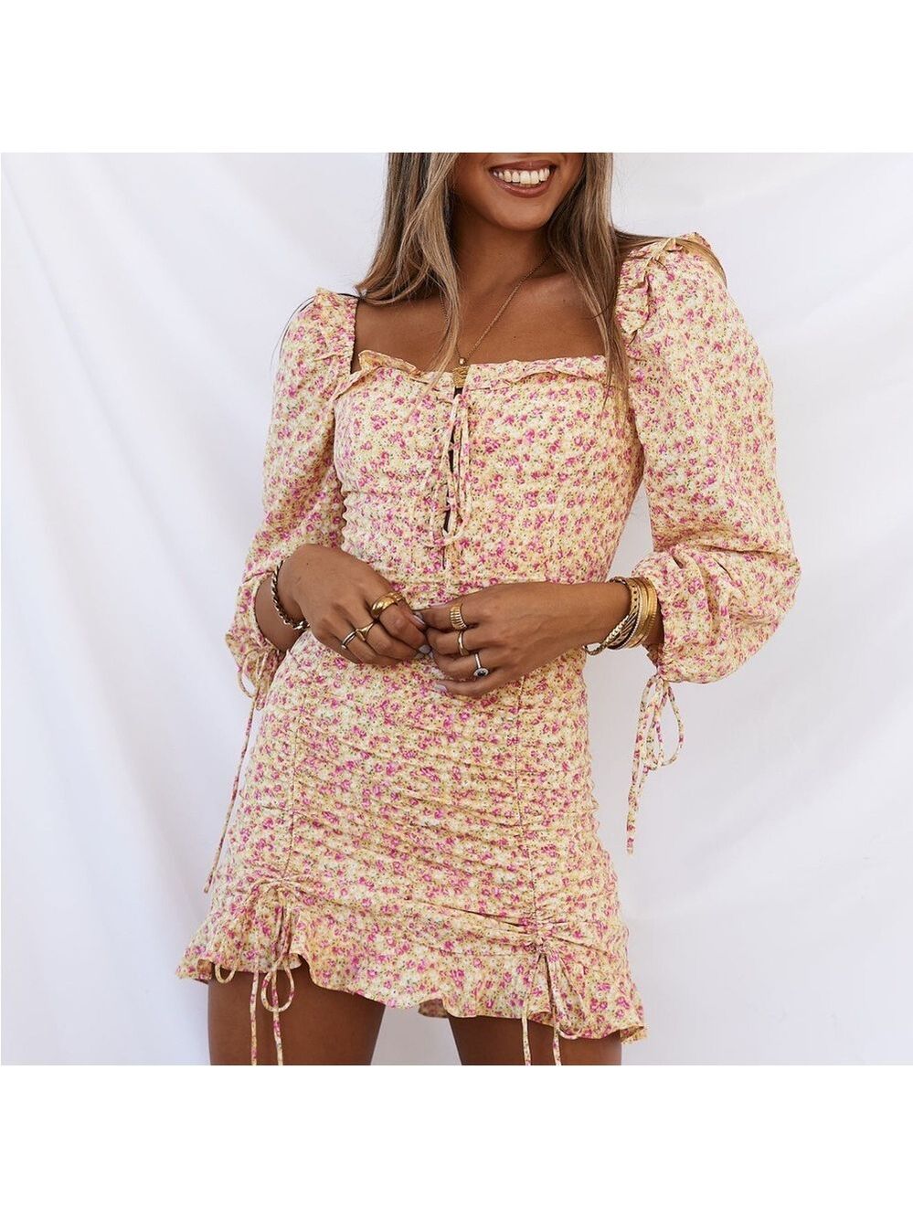 Hello Molly Pink Floral Smocked Mini Dress. Size XS - Picture 7 of 10